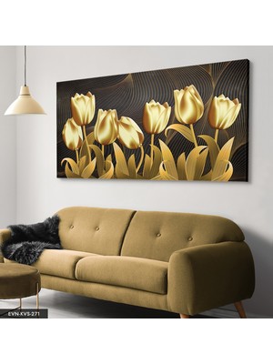 Evine Moda Gold Lale Tek Parça Kanvas Canvas Tablo