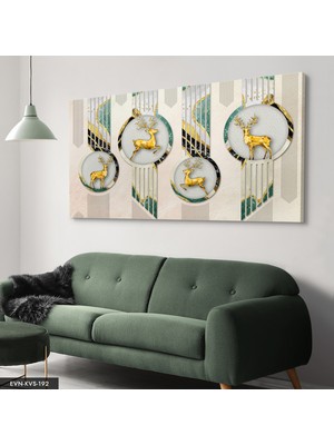 Evine Moda Gold Geyikler Tek Parça Kanvas Canvas Tablo Tablo