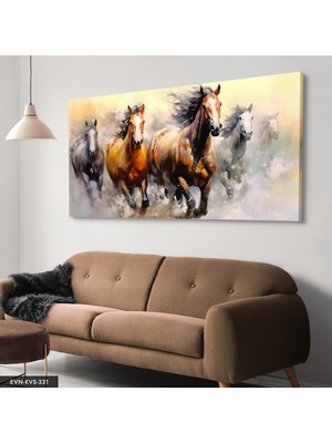 Evine Moda Kahverengi Koşan Atlar Tek Parça Kanvas - Canvas Tablo