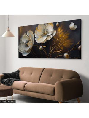 Evine Moda Çiçek Gold Dallar Tek Parça Kanvas - Canvas Tablo