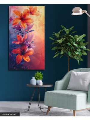 Evine Moda Sulu Boya Görünümlü Turuncu Çiçek Tek Parça Kanvas - Canvas Tablo