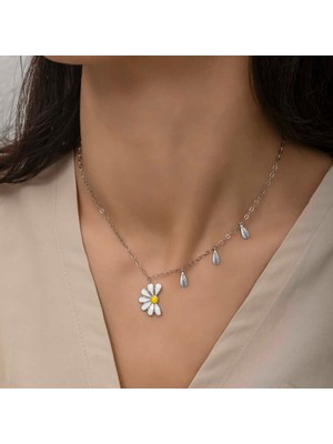 Erseyy 925 Ayar Gümüş Papatya Seviyor Sevmiyor Bayan Gümüş Kolye