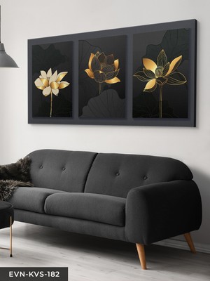 Evine Moda Gold Soyut Çiçekler Tek Parça Kanvas Canvas Tablo Tablo