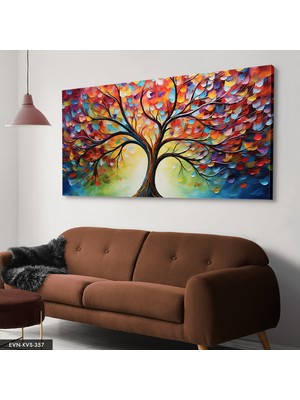 Evine Moda Renkli Soyut Sanat Modern Çiçek ve Yaprak Kompozisyonu Tek Parça Kanvas - Canvas Tablo