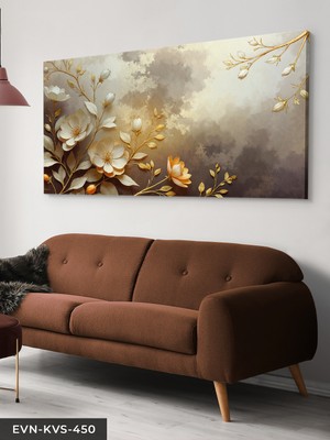 Evine Moda Yağlı Boya Görünümlü Beyaz Çiçek Tek Parça Kanvas - Canvas Tablo
