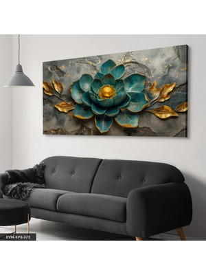 Evine Moda Gold Detaylı Yeşil Çiçek Tek Parça Kanvas - Canvas Tablo