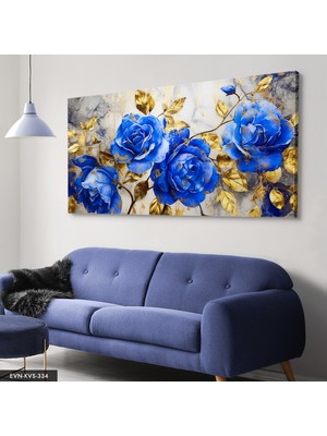 Evine Moda Mavi Çiçekler Tek Parça Kanvas - Canvas Tablo