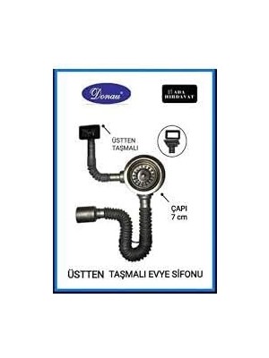 Donau Üstten Taşmalı Körüklü Lavabo Evye Sifonu Üstten Veya Yandan Çap 115 mm