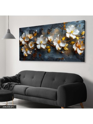 Evine Moda Gold Yapraklı Beyaz Çiçekler Tek Parça Kanvas - Canvas Tablo