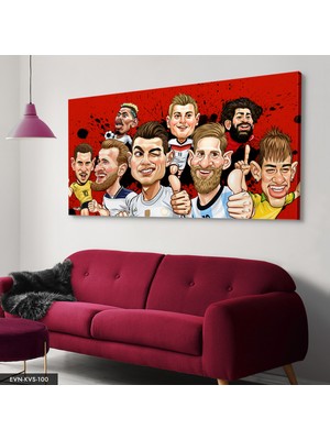 Evine Moda Futbolcu Karikatür Tek Parça Kanvas Canvas Tablo Tablo