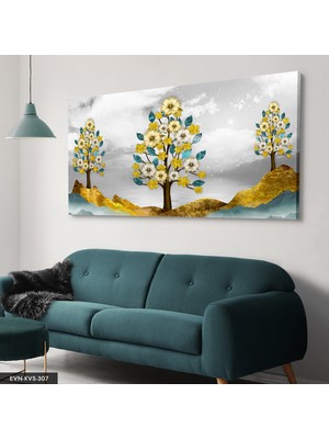 Evine Moda Ağaç Gold Yaprak Tek Parça Kanvas - Canvas Tablo