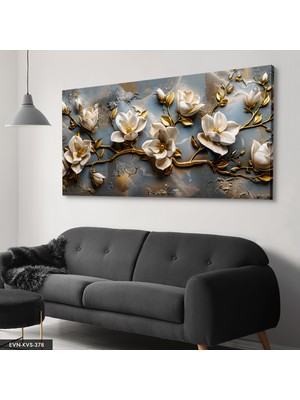 Evine Moda Gold Detaylı Krem Çiçekler Tek Parça Kanvas - Canvas Tablo
