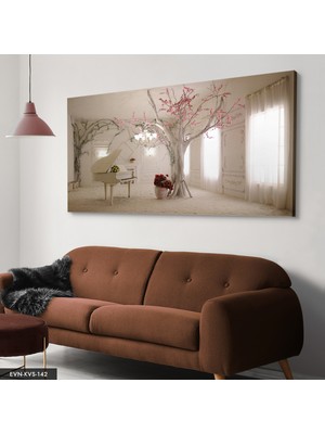 Evine Moda Beyaz Piyanolu Tek Parça Kanvas Canvas Tablo Tablo