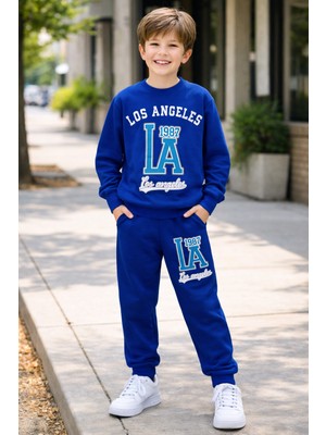Alkın Kids 10-14 Yaş Erkek Çocuk %100 Pamuklu Iki Iplik Şardonlu Los Angeles Baskılı Eşofman Takımı