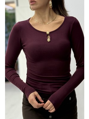Pepicino Bordo Gold Düğme Detay Bluz 251053
