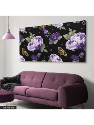 Evine Moda Mor Çiçekler Kelebek Tek Parça Kanvas - Canvas Tablo