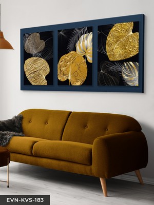Evine Moda Gold Soyut Yapraklar Tek Parça Kanvas Canvas Tablo Tablo