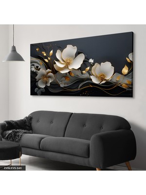 Evine Moda Çiçekler Gold Detay Tek Parça Kanvas - Canvas Tablo