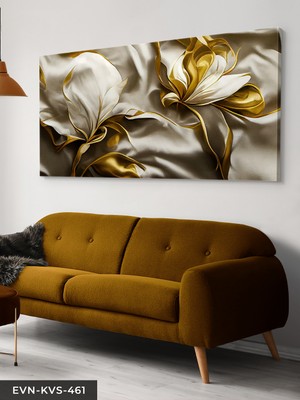 Evine Moda Gold Yapraklı Zambak Tek Parça Kanvas - Canvas Tablo