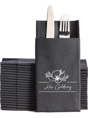 NapkinStore 12 Adet - Kumaş Dokulu Airlaid Premium Peçete ( Beyaz ) Hoş Geldiniz Baskılı