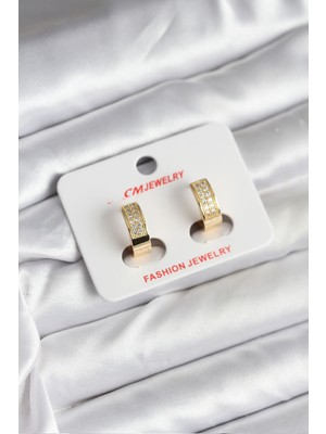 Marsilyan 14K Gold Renk Kaplama Zirkon Taşlı Halka cm Kadın Küpe