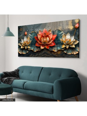 Evine Moda Gold Detaylı Kırmızı ve Beyaz Nilüferler Tek Parça Kanvas - Canvas Tablo