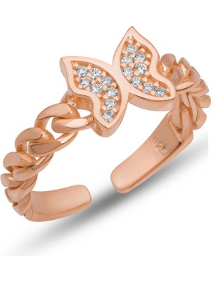 Erseyy Gümüş Ayarlanabilir Rose Kelebek Kadın Yüzük