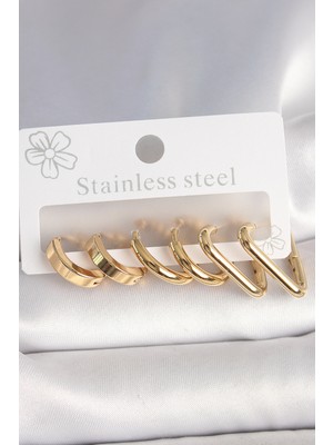 316L Çelik Gold Renk Üçgen Halka Model Kadın Küpe Seti EB-53-VICE/(1395) 4436