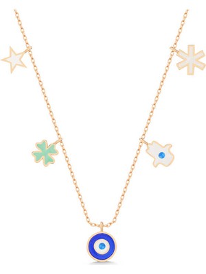 Erseyy 925 Ayar Gümüş Rose Nazarlı Şans Kadın Kolye