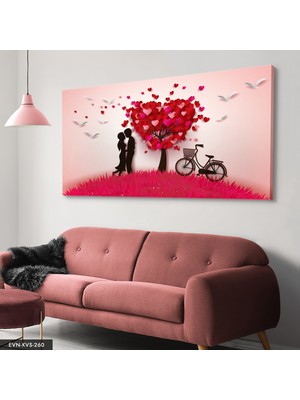 Evine Moda Aşk Temalı Kalpli Ağaç Tek Parça Kanvas Canvas Tablo