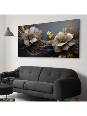Evine Moda Çiçekler Gold Detay Tek Parça Kanvas - Canvas Tablo