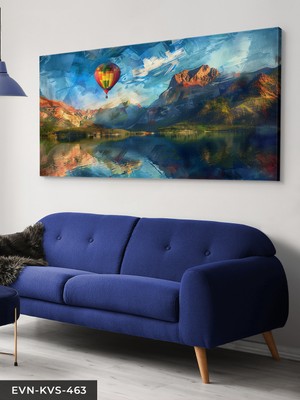 Evine Moda Yağlı Boya Görünümlü Uçan Balon Tek Parça Kanvas - Canvas Tablo