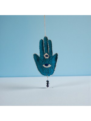 Vivus in Nazar Hamsa El Duvar Süsü - Kadife Dokulu - Hediyelik Kutusunda