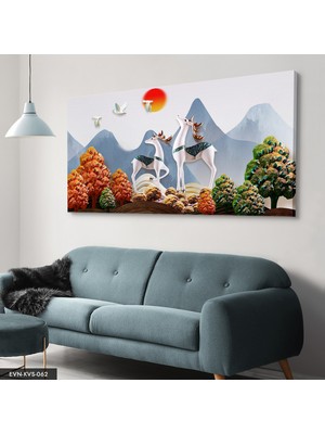 Evine Moda Göğe Bakan Geyikler Tek Parça Kanvas Canvas Tablo Tablo