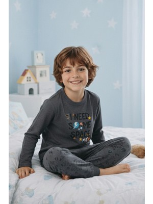 Dofi Erkek Çocuk 1625 Süpersoft Uzay Desenli Pijama Takımı - FÜME