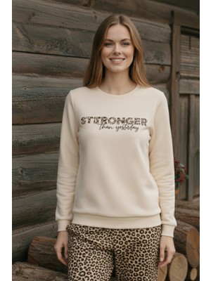 Dofi Kadın 1741 Leopar Desenli Süper Soft Pijama Takımı- Gri/ Krem / PEMBE