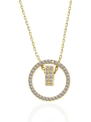 Erseyy 925 Ayar Gümüş Gold Iç Içe Geçmiş Halka Kadın Kolye