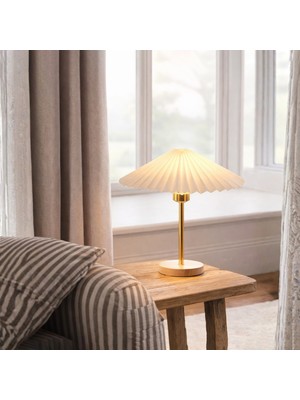 Homing Glow Ahşap Tabanlı Pileli Hareketli Başlık Gold Abajur