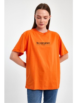 Yakamor Unısex Oversıze Baskılı Sıfır Yaka Tshırt