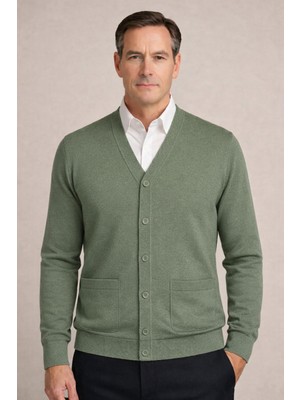 BURSPA Kışlık Cepli Düz Ince Yün Haki Baba Ceket