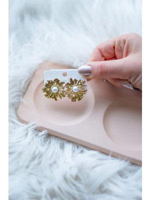 Stainless Steel Gold Incili Güneş Çelik Küpe