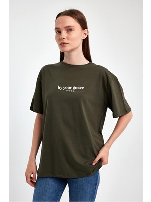 Yakamor Unısex Oversıze Baskılı Sıfır Yaka Tshırt