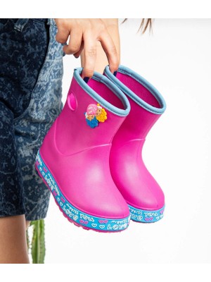 Pln Shoes Tabanı Yünlü Çocuk Yağmur Çizmesi Renkli Sargılı Su Geçirmez