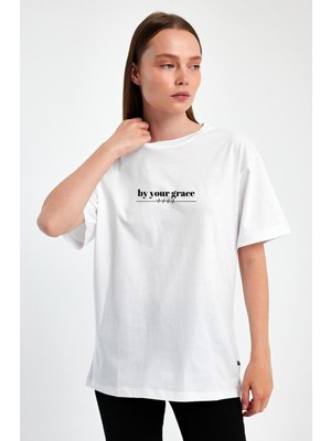 Yakamor Unısex Oversıze Baskılı Sıfır Yaka Tshırt