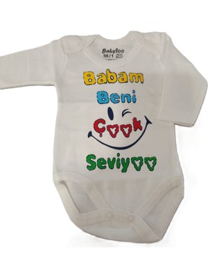 Bulut Anne ve Çocuk Uzun Kollu Çıtçıtlı Body %100 Pamuklu Desenli /renkli Erkek ve Kız Bebek Unisex Tasarım Çıtçıtlı Yaka Babam Beni Çok Seviyor Baskılı