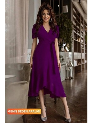 Civetta Kadınkruvaze Yaka Midi Boy Kuşaklı Krep Elbise 120 cm