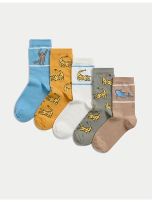 Marks & Spencer ​5'li Pamuk Karışımlı Hayvan Desenli Çorap Seti