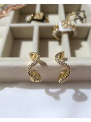 Zarif Seçkiler - Zarif Halka Gold Renk Parlak Taşlı Küpe Xuping Güvencesiyle