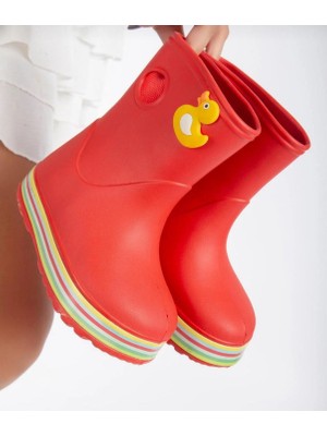 Pln Shoes Tabanı Yünlü Çocuk Yağmur Çizmesi Renkli Sargılı Su Geçirmez