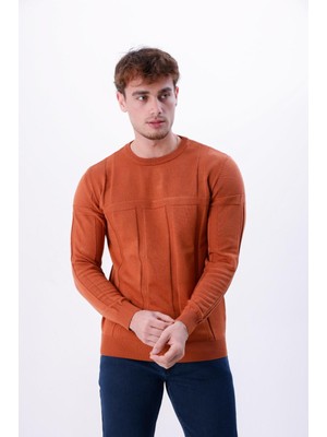 Nakşi Giyim Erkek Dokulu Panel Desenli Bisiklet Yaka Triko Kazak